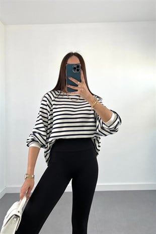 Villa Lacivert Beyaz Çizgili Sweatshirt