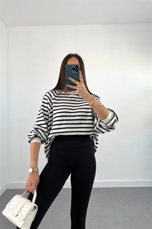 Villa Lacivert Beyaz Çizgili Sweatshirt