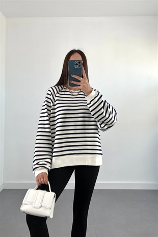 Villa Lacivert Beyaz Çizgili Sweatshirt