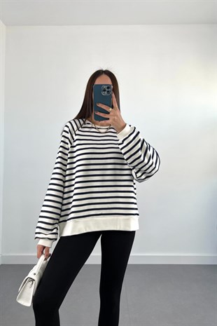 Villa Lacivert Beyaz Çizgili Sweatshirt
