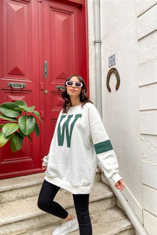 W Baskılı Beyaz Sweatshirt