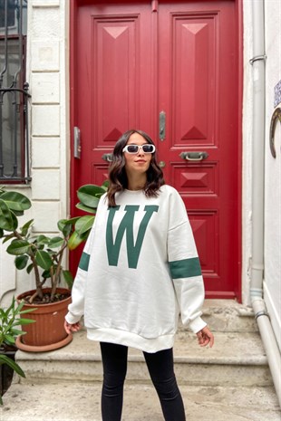 W Baskılı Beyaz Sweatshirt