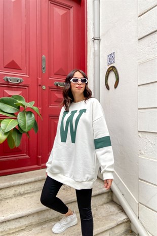 W Baskılı Beyaz Sweatshirt