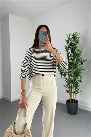Xox Lacivert Çizgili Sweatshirt