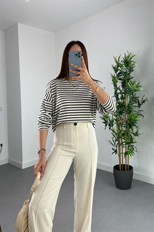 Xox Lacivert Çizgili Sweatshirt