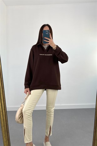 ZR Acı Kahve Morocco Night İşlemeli Sweatshirt