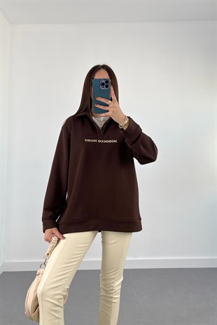 ZR Acı Kahve Morocco Night İşlemeli Sweatshirt