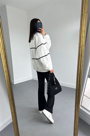 ZR Beyaz Yakası Fermuarlı Oversize Sweatshirt