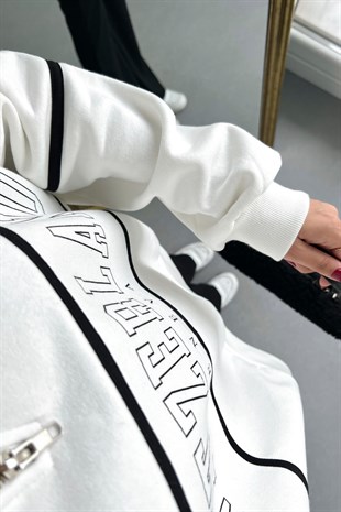 ZR Beyaz Yakası Fermuarlı Oversize Sweatshirt