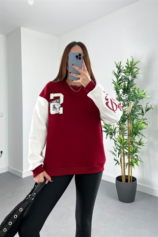 ZR Bordo Baskı Detaylı Sweatshirt