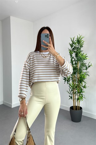 ZR Olesa Kahve Beyaz Çizgili Sweatshirt
