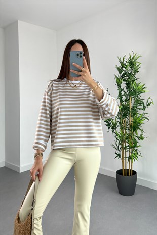 ZR Olesa Kahve Beyaz Çizgili Sweatshirt