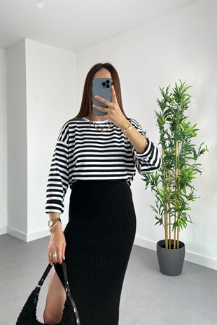 ZR Olesa Siyah Beyaz Çizgili Sweatshirt