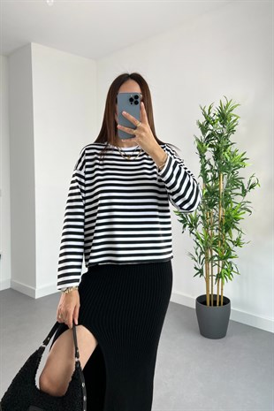 ZR Olesa Siyah Beyaz Çizgili Sweatshirt