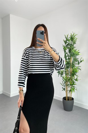 ZR Olesa Siyah Beyaz Çizgili Sweatshirt
