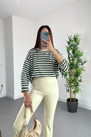 ZR Olesa Yeşil Beyaz Çizgili Sweatshirt