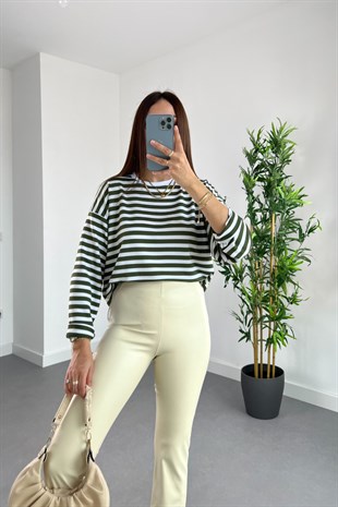 ZR Olesa Yeşil Beyaz Çizgili Sweatshirt