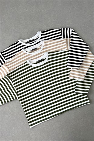 ZR Olesa Yeşil Beyaz Çizgili Sweatshirt