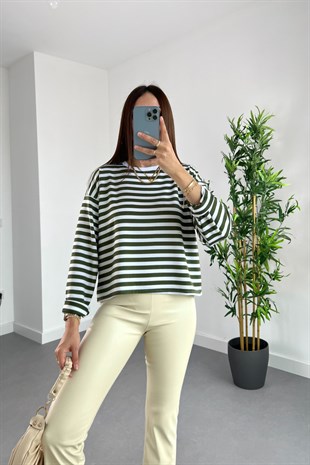 ZR Olesa Yeşil Beyaz Çizgili Sweatshirt