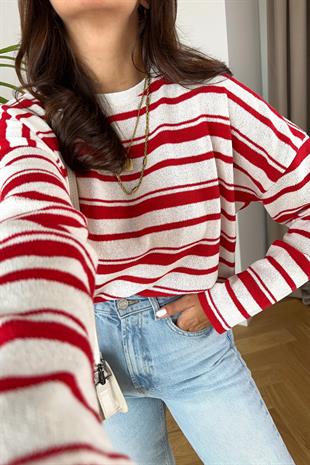 ZR Pulpy Kırmızı Çizgili Sweatshirt