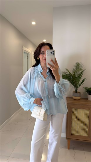 Swersa Açık Mavi Transparan Oversıze Gömlek
