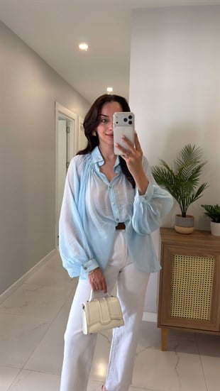 Swersa Açık Mavi Transparan Oversıze Gömlek