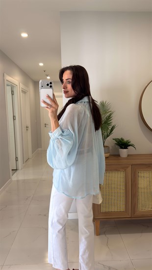 Swersa Açık Mavi Transparan Oversıze Gömlek