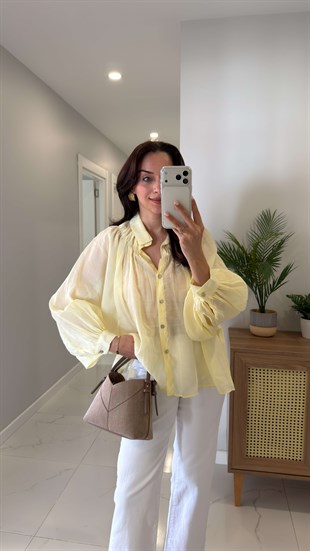 Swersa Açık Sarı Transparan Oversıze Gömlek
