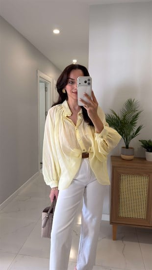 Swersa Açık Sarı Transparan Oversıze Gömlek