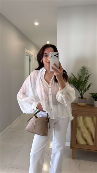 Swersa Beyaz Transparan Oversıze Gömlek