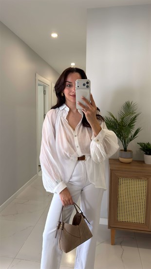 Swersa Beyaz Transparan Oversıze Gömlek