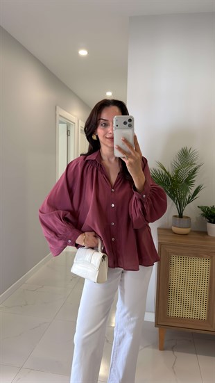 Swersa Bordo Transparan Oversıze Gömlek