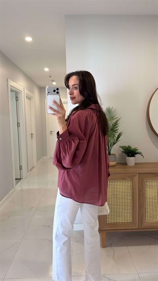 Swersa Bordo Transparan Oversıze Gömlek