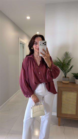 Swersa Bordo Transparan Oversıze Gömlek