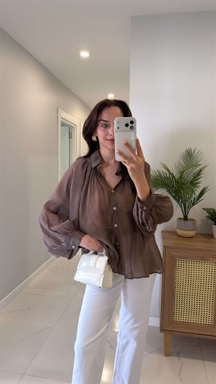 Swersa Kahve Transparan Oversıze Gömlek