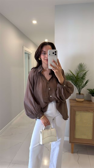 Swersa Kahve Transparan Oversıze Gömlek