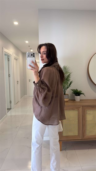 Swersa Kahve Transparan Oversıze Gömlek