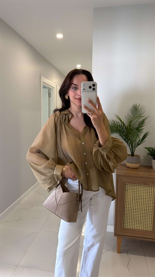 Swersa Olive Transparan Oversıze Gömlek
