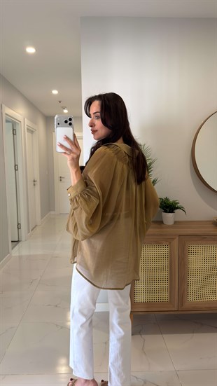 Swersa Olive Transparan Oversıze Gömlek