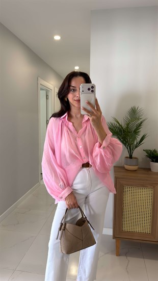 Swersa Pembe Transparan Oversıze Gömlek