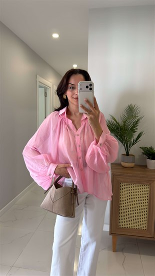 Swersa Pembe Transparan Oversıze Gömlek