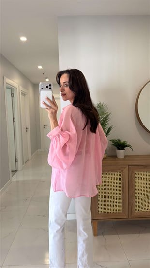 Swersa Pembe Transparan Oversıze Gömlek