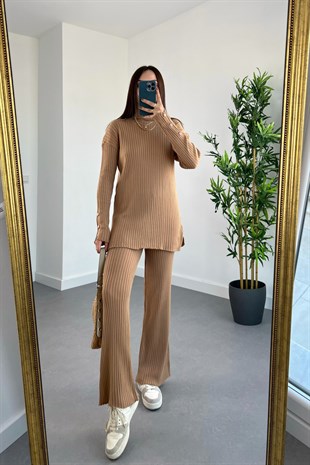 Camel Düğme Detaylı Fitilli Takım