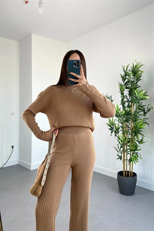 Camel Düğme Detaylı Fitilli Takım