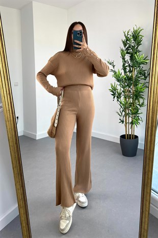 Camel Düğme Detaylı Fitilli Takım