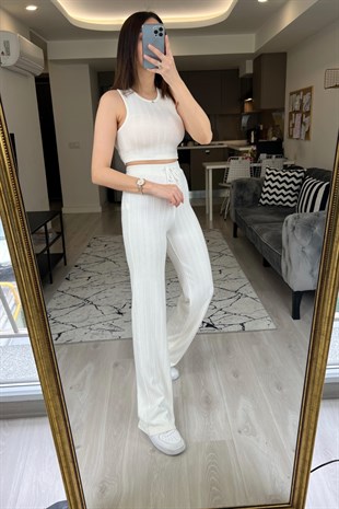 Ekru Crop Fitilli Takım