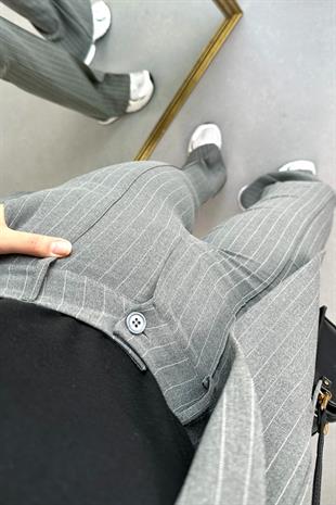 Füme Çizgili Premium Blazer Pantolon Takım