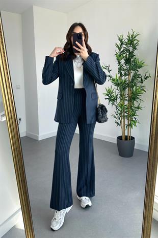 Lacivert Çizgili Premium Blazer Pantolon Takım