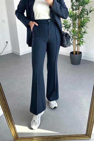 Lacivert Çizgili Premium Blazer Pantolon Takım