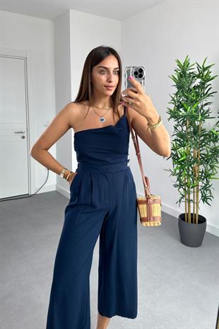 Nelina Lacivert Crop Pantolon Keten Takım